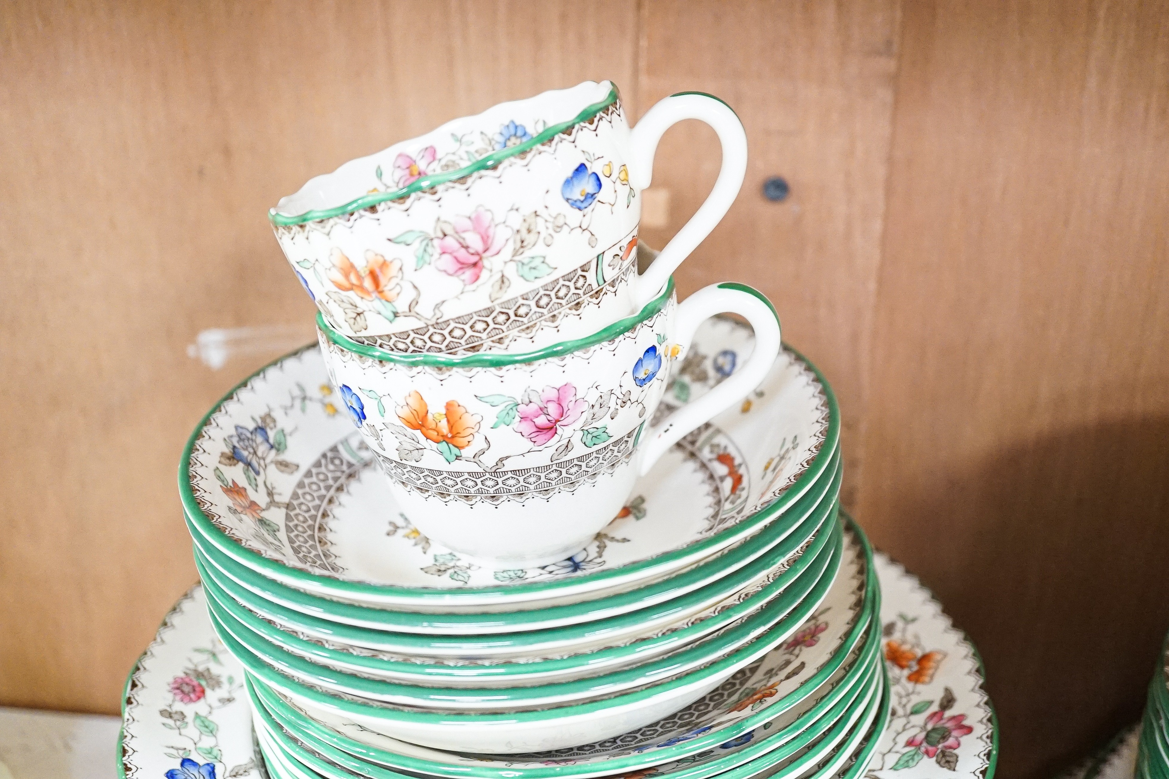 A Copeland earthenware dinner, tea and coffee service, Chinese rose pattern